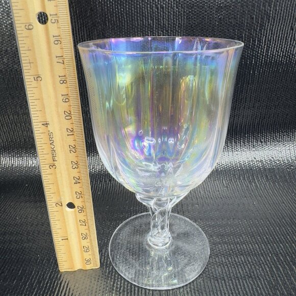 Vintage Iridescent Glass Footed Glasses Cups Drinking Goblets Twisted Stem Set 2 - Picture 2 of 11